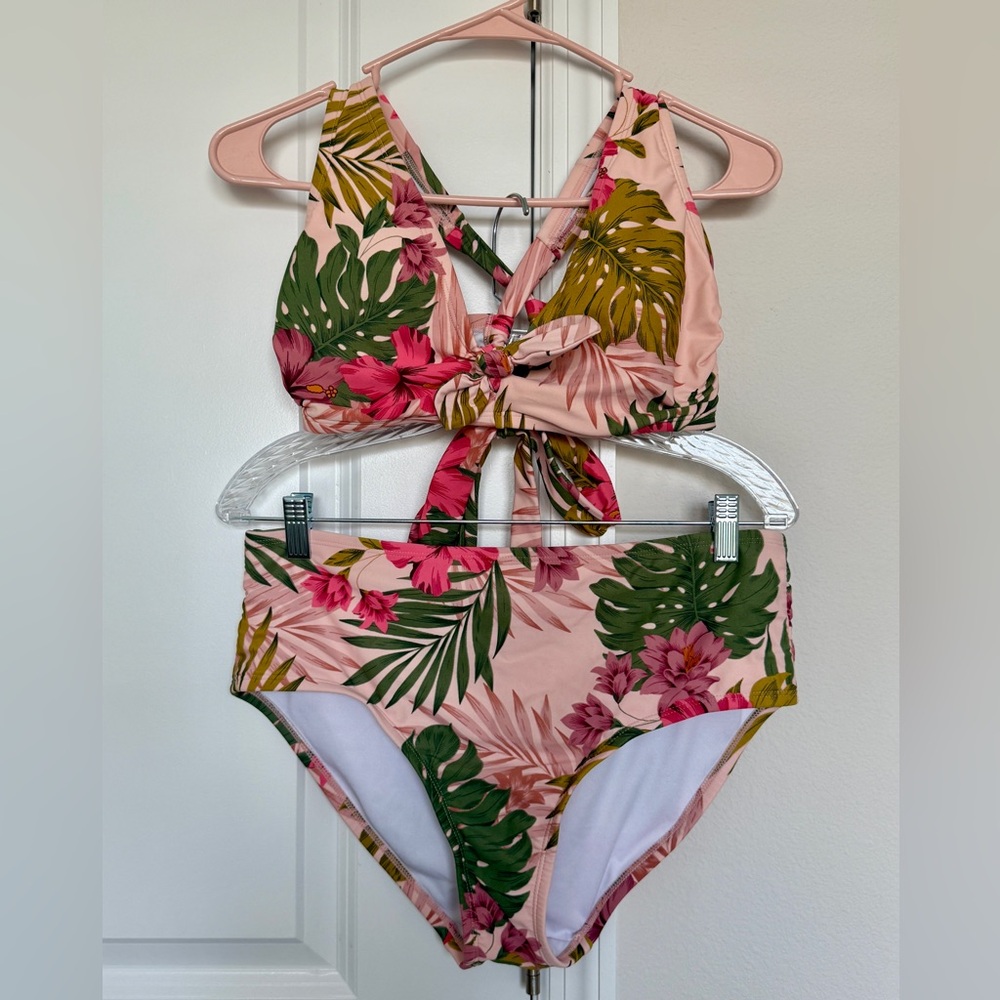 Kona Sol Pink and Green Tropical One Piece Swimsuit